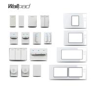 1 2 3 Gang Way escalera paso cruzado interruptor de vidrio blanco DIY AU US 118*75mm 153*75mm 191*75mm ventilador atenuador interruptor Retro con panel de pared LED Interruptor de 3 vías 6M-3 B