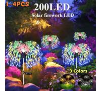 1/2/4 Uds. Luz Solar de fuegos artificiales impermeable al aire libre 8 modos de iluminación luces 90-200LED guirnalda de luces camino de Navidad decoración de césped