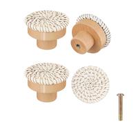 1-24 Uds. Tiradores de madera de ratán, tiradores redondos hechos a mano para cajones, tiradores de madera para cocina, armario, puerta, aparador beige 24pcs