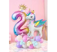 1/33 Uds. Globos de cumpleaños de unicornio arcoíris, 0-9 números, tema de unicornio arcoíris, cumpleaños, fiesta de ducha, decoración de habitación Number 3