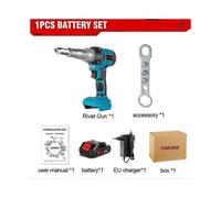 (1 Battery EU Plug) Onevan 720W Brushless Electric Rivet Gun With 20000N Force For Makita 18V Battery Auto Riveting And Nut Setting Tool