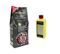1 briquetas LotusGrill Superior para barbacoa de 3 kg + 1 pasta de combustión LotusGrill de 500 ml - CO2 neutro, se enciende rápidamente + tiempo de combustión