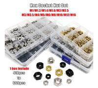 1 caja Mix M1 M1.2 M1.4 M1.6 M2 M2.5 M3 M4 M5 M6 M8 a M16 DIN934 Juego de tuercas hexagonales 304 Acero inoxidable Latón Acero al carbono 669pcs SUS304