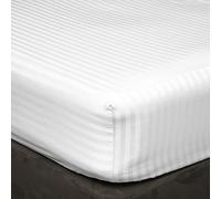 1 Fitted Sheet Only, 100% Egyptian Cotton 400 Thread Count, Fits Mattress Perfectly - Soft Wrinkle Free Sheet -32 CM Deep Pocketof Fitted Sheet, White Stripe- Super King Size