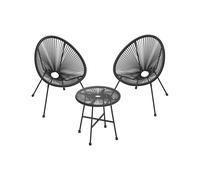 SONGMICS GGF013B02 - Juego de Muebles de jardín de 3 Piezas, Silla Acapulco, Asientos al Aire Libre, Mesa Superior de Cristal y 2 sillas, Juego de conversación para Interiores y Exteriores, Color