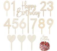 1 Pieza Cake Topper Números 0-9 con Inserción Tarjetas de Corazón y Decoración Tartas Feliz Cumpleaños, Decoración Pasteles Madera, Reutilizable Cupcake Topper,para Suministros