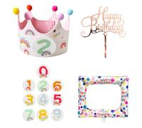 1 pieza de gorro de cumpleaños con números, 1 pieza de globo, 1 pieza de soporte para pastel, gorro de cumpleaños con números intercambiables, guirnalda de cumpleaños con números, accesorios para