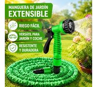 1 Pieza Manguera de Jardín Extensible Verde con Pistola Riego, Kit Completo 5-15m / 10-30m / 15-45m, 7 Modos de Riego Ajustables, Resistente y Versátil para Riego, Limpieza y Lavado de Coche verde