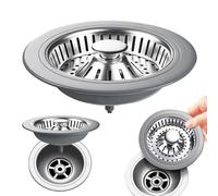 1 Piezas Colador Desagüe,Filtro para Fregadero,Colador de Fregadero,Tapón de Cocina 3 en 1,tapón de Drenaje emergente,para colector de residuos de Alimentos.(Diámetro del Orificio:78-85 mm,Plateado)
