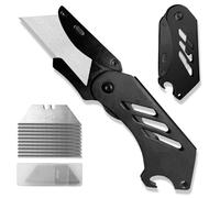 1 piezas Cúter Plegable, Cuchillo Utilitario, Cuchillo Plegable, Cúter Profesional, Equipado con 10 cuchillas reemplazables de acero inoxidable 420, ideal para cortar plástico, madera, papel(Negro)