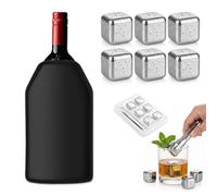 1 Piezas Negro Funda Enfriadora de Botellas de Vino, Funda Enfriadora Impermeable, Fabricada con 5 capas aislantes, 6 Piezas Cubitos Hielo Reutilizable Acero Inoxidable 304 Con para Casa y Restaurante