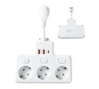 1 Piezas Regleta con USB De 3500w, Enchufe Múltiple con 3 Compartimentos, 2 Puertos USB Y 1 USB C, Regleta con Interruptor Led Independiente, Sistema de 50/60 Hz, para Oficinas, Juegos y Hoteles