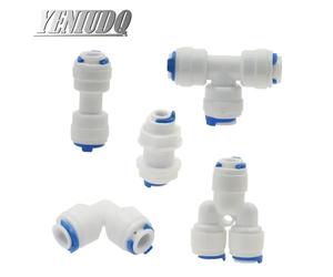 1 Uds. Conexión de manguera de agua RO codo recto T cruzado 1/4 "3/8" acoplamiento de plástico conector de tubería rápida conector de ósmosis inversa PE 1I4-3I8-1I4