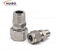 1 Uds SS 304 conector de compresión de anillo de doble virola de acero inoxidable tubo de 6mm ~ 25mm a conector de tubería NPT macho de 1/8 "1/4" 3/8 "1/2" Pipe 12.7mm