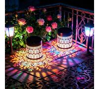 1 unidad Lámpara de pared de proyección solar retro con diseño de peonía, LED RGB que cambia de color, luz para valla, jardín, escaleras, patio, patio trasero, Navidad, Halloween