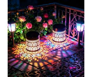 1 unidad Lámpara de pared de proyección solar retro con diseño de peonía, LED RGB que cambia de color, luz para valla, jardín, escaleras, patio, patio trasero, Navidad, Halloween