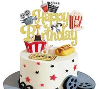 1 unidad película noche pastel decoración Happy Birthday Signo Cake Topper Teatro Grabadora Rollo Decoración para tartas para Camera Hollywood Theme Family Film Baby Shower Cumpleaños Fiesta Pastel
