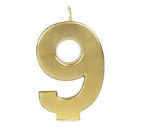 1 Unidad - Vela color oro efecto metalizado de cumpleaños número 9 de 8,5 cm - Decoración para tartas, Velas tarta cumpleaños infantil, fiesta infantil, eventos, celebraciones.