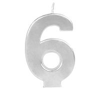 1 Unidad - Vela color plata efecto metalizado de cumpleaños número 6 de 8,5 cm - Decoración para tartas, Velas tarta cumpleaños infantil, fiesta infantil, eventos, celebraciones.