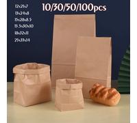 10/30/50/100 Uds bolsa de papel Kraft bolsas de regalo bolsa de compras embalaje galleta dulce comida galleta pan aperitivos hornear bolsas para llevar NO.16 25x33x14
