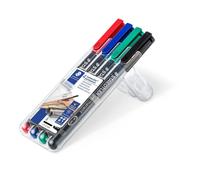 10 bolígrafos Staedtler® 314 WP4, universales, de punta fina, permanentes Lumocolor®, tamaño B, STAEDTLER, caja con 4 colores