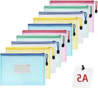 10 fundas con cremallera de PVC en formato A5, con etiquetas, para artículos de cosmética, material de oficina y accesorios de viaje. Ideales para organizar y guardar. Fundas con cremallera y etiqueta