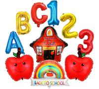10 globos de bienvenida de regreso a clases, sol colorido de casa, arco iris, globos de manzanas, letra "ABC", globos de 123 números para decoraciones de regreso a clases, decoraciones de fiesta de
