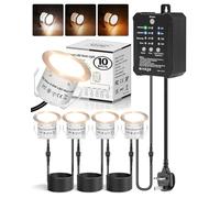 10 luces LED de 3 colores para terrazas con temporizador y sensor de fotocélula, luces regulables de baja tensión con transformador, iluminación LED para exteriores, impermeable para jardín, terraza
