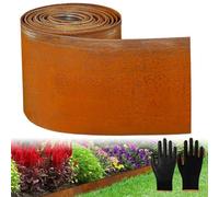 10 m x 15,5 cm de Alto, Borde de césped de Metal, Borde de césped de Acero corten, Aspecto Oxidado, Borde de arriate para Bricolaje, Borde de césped con 1 par de Guantes, Borde de césped galvanizado