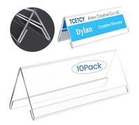 10 Pcs Portanombres Sobremesa 300x120mm Placa Expositor Acrilico Transparente para Mesa Placa de Identificación Personalizada para Mesa Portaetiquetas En Metacrilato para Oficina Conferencias