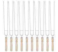 10 Piezas Brochetas de Barbacoa Mango de Madera | Reutilizables y Resistentes al Calor, Fáciles de Limpiar, para Camping y Asado de Carne o Malvavisco