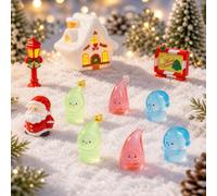 10 piezas de Navidad en miniatura de pueblo, decoraciones de escena | Escena navideña en miniatura de 10 piezas con cabaña, Papá Noel, farola, letrero y figuras coloridas para exhibiciones de