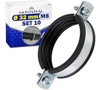 10 Piezas Isofónica Abrazaderas Metalicas para Tubos M8 con Junta Goma Para Tuberías Ø 32 mm - Abrazadera Metalica para Tubo Hechas de Acero Galvanizado - MONTERAL