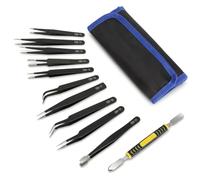10 Piezas pinzas de precision incluye palanca y bolsa de herramientas Tweezers ESD Acero Inoxidable Antiestático para la fabricación de productos electrónicos la producción de artesanías y la creación