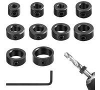 10 Piezas Topes de Profundidad Brocas, Negro Topes para Taladro Anillo Posicionador con Llave Hexagonal, 3/4/5/6/8/9/9,5/10/12/16mm Anillos de Límite de Perforación para Brocas de Carpintería