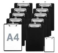 10 portapapeles de plástico A4, portapapeles A4 con pinza de metal y lazo para colgar, 31,5 x 21,5 cm, portapapeles negros, para escuela, hogar, oficina (10 unidades generales)