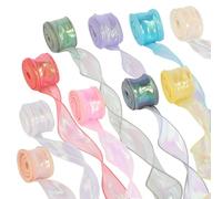 10 Rollos Cinta de Organza Iridescente 40 mm x 9 m Cinta de Gasa Brillante Cinta Regalo Ancha Cinta Transparente Brillante Cinta Decorativa para Bodas Manualidades Embalaje Decoración Ramo de Flores