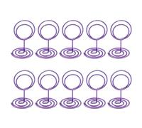 10 soportes para números de mesa de alambre, color morado brillante, 50 mm | Soporte para tarjetas de mesa de alambre de hierro, clip para fotos, señales de comida, boda, aniversario, cumpleaños
