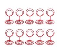 10 soportes para números de mesa de alambre, color rojo brillante, 50 mm | Soporte para tarjetas de mesa de alambre de hierro, clip para fotos, señales de comida, boda, aniversario, cumpleaños