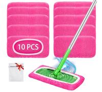 10 unidades de paños secos para mopa Swiffer húmeda, paños de microfibra | Toallitas húmedas reutilizables lavables para el suelo Swiffer Pink Wet/Dry de limpieza rápida, con bolsa de lavandería