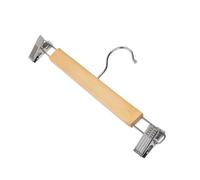 10 Unidades Perchas de Madera Natural, Robusta y Brillante Percha para Pantalones Shorts Faldas Calcetines y Ropa Interior, con Clips Antideslizantes y Ganchos Giratorios