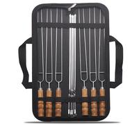 10 unids/set de brochetas de alambre de acero inoxidable para barbacoa, mango de madera, palos para asar, herramientas para barbacoa para acampar al aire libre, Kit de bolsa de almacenamiento Negro