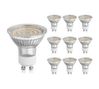 10 x 230 V LED GU10 Bombilla Luz Blanca Cálida de 3000 K 3 W Bombilla Foco 389LM, 82ra, no regulable, SMD LED Foco 120 ° Cristal con cristal de protección, 2 años de garantía