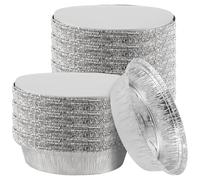 100 bandejas de aluminio redondas de 18 cm con tapa, capacidad de 630 ml, de aluminio desechable