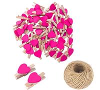 100 Mini Pinzas de Madera con corazón de Color Rojo Rosa, Pinzas de Ropa pequeñas Multicolor con corazón