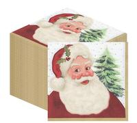 100 Servilletas de Papel Navideñas - Diseño Tradicional Papá Noel Desechables Festivas 2 Capas 33cm Rojo y Blanco Vintage Diseñadas en UK