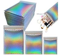 100 sobres de burbujas, bolsas de envío metálicas holográficas para pequeñas empresas, el juego incluye 20 piezas de 9.8 x 7.9 pulgadas, 30 piezas de 5.9 x 7.9 pulgadas, 50 sobres acolchados