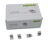 100 unidades Wago 2273-202 COMPACT borne para caja de conexiones Ø 0,5-2,5 mm², de 2 polos, transparente/blanco
