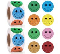 1000 Stickers Infantiles Pegatinas Recompensa Niños de 25 mm 2 Rollos de Smiley Face Stickers Ideales para Recompensas,Regalos,Decoración de Regalos y Decoración de Fiestas