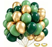 100Pcs Dark Green Gold Balloon Set, Emerald Green Balloons Bouquet with Gold Green Balloons for Dark Green Balloon Arch Kit,Jungle Safari Theme Party Decoration,Baby Shower,Wedding, Graduation